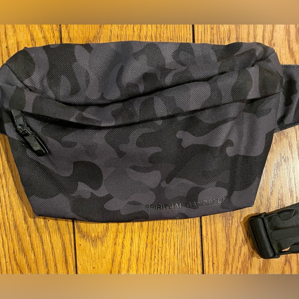 Spiritual Gangster Black Camo Belt Bag, adjustable strap